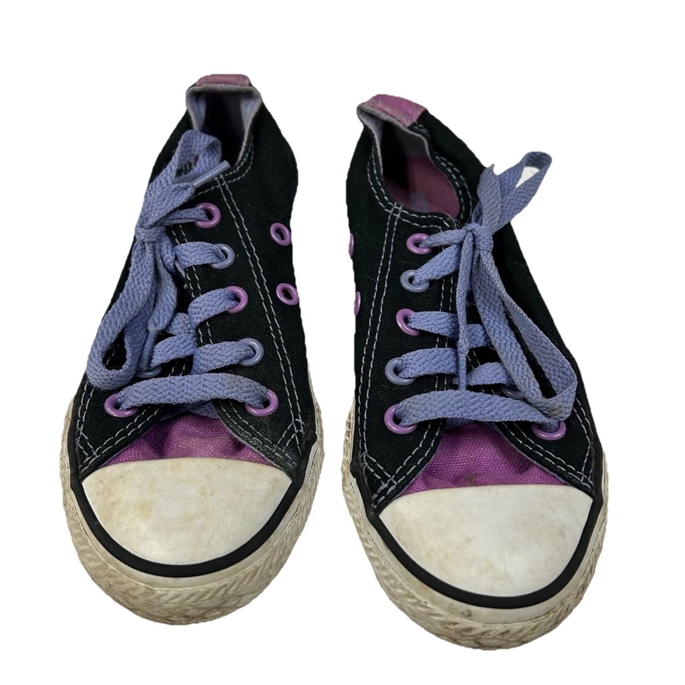Converse Unisex Kids Shoes Size 11 Low Top Sneakers Black Purple Lace Up #3864